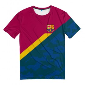 Мужская футболка 3D с принтом FC Barcelona 2018 Sport camo в Новосибирске, 100% полиэфир | прямой крой, круглый вырез горловины, длина до линии бедер | 