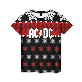 Женская футболка 3D с принтом Праздничный AC/DC в Новосибирске, 100% полиэфир ( синтетическое хлопкоподобное полотно) | прямой крой, круглый вырез горловины, длина до линии бедер | ac dc | acdc | for those about to ro | австралийская | ангус янг | блюз рок | головы | группа | знак | красный | крис слэйд | музыканты | надпись | новогодний | новый год | певцы | праздник | рождество | рок | рок н ролл