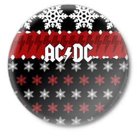 Значок с принтом Праздничный AC/DC в Новосибирске,  металл | круглая форма, металлическая застежка в виде булавки | ac dc | acdc | for those about to ro | австралийская | ангус янг | блюз рок | головы | группа | знак | красный | крис слэйд | музыканты | надпись | новогодний | новый год | певцы | праздник | рождество | рок | рок н ролл