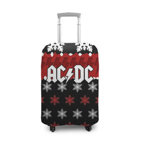 Чехол для чемодана 3D с принтом Праздничный AC/DC в Новосибирске, 86% полиэфир, 14% спандекс | двустороннее нанесение принта, прорези для ручек и колес | ac dc | acdc | for those about to ro | австралийская | ангус янг | блюз рок | головы | группа | знак | красный | крис слэйд | музыканты | надпись | новогодний | новый год | певцы | праздник | рождество | рок | рок н ролл
