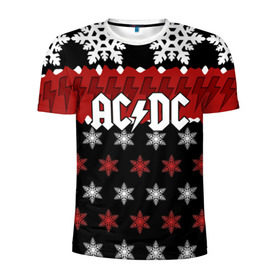 Мужская футболка 3D спортивная с принтом Праздничный AC/DC в Новосибирске, 100% полиэстер с улучшенными характеристиками | приталенный силуэт, круглая горловина, широкие плечи, сужается к линии бедра | ac dc | acdc | for those about to ro | австралийская | ангус янг | блюз рок | головы | группа | знак | красный | крис слэйд | музыканты | надпись | новогодний | новый год | певцы | праздник | рождество | рок | рок н ролл