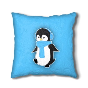 Подушка 3D с принтом Penguin blue в Новосибирске, наволочка – 100% полиэстер, наполнитель – холлофайбер (легкий наполнитель, не вызывает аллергию). | состоит из подушки и наволочки. Наволочка на молнии, легко снимается для стирки | blue | cartoon | penguin | милый | мультик | мультфильм | пингвин | рисунок