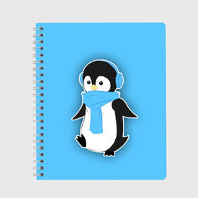 Тетрадь с принтом Penguin blue в Новосибирске, 100% бумага | 48 листов, плотность листов — 60 г/м2, плотность картонной обложки — 250 г/м2. Листы скреплены сбоку удобной пружинной спиралью. Уголки страниц и обложки скругленные. Цвет линий — светло-серый
 | blue | cartoon | penguin | милый | мультик | мультфильм | пингвин | рисунок