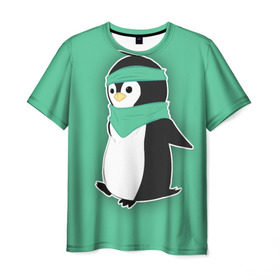 Мужская футболка 3D с принтом Penguin green в Новосибирске, 100% полиэфир | прямой крой, круглый вырез горловины, длина до линии бедер | Тематика изображения на принте: cartoon | green | penguin | зеленый | милый | мультик | мультфильм | пингвин | рисунок