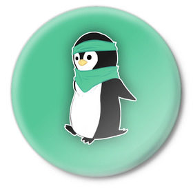Значок с принтом Penguin green в Новосибирске,  металл | круглая форма, металлическая застежка в виде булавки | cartoon | green | penguin | зеленый | милый | мультик | мультфильм | пингвин | рисунок
