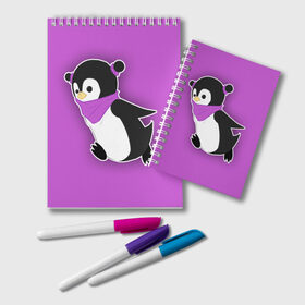 Блокнот с принтом Penguin purple в Новосибирске, 100% бумага | 48 листов, плотность листов — 60 г/м2, плотность картонной обложки — 250 г/м2. Листы скреплены удобной пружинной спиралью. Цвет линий — светло-серый
 | cartoon | penguin | purple | милый | мультик | мультфильм | пингвин | рисунок | фиолетовый