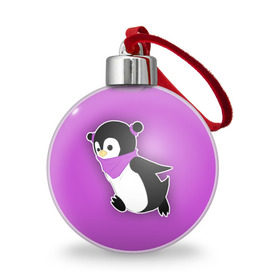 Ёлочный шар с принтом Penguin purple в Новосибирске, Пластик | Диаметр: 77 мм | Тематика изображения на принте: cartoon | penguin | purple | милый | мультик | мультфильм | пингвин | рисунок | фиолетовый
