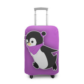 Чехол для чемодана 3D с принтом Penguin purple в Новосибирске, 86% полиэфир, 14% спандекс | двустороннее нанесение принта, прорези для ручек и колес | cartoon | penguin | purple | милый | мультик | мультфильм | пингвин | рисунок | фиолетовый