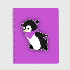 Тетрадь с принтом Penguin purple в Новосибирске, 100% бумага | 48 листов, плотность листов — 60 г/м2, плотность картонной обложки — 250 г/м2. Листы скреплены сбоку удобной пружинной спиралью. Уголки страниц и обложки скругленные. Цвет линий — светло-серый
 | cartoon | penguin | purple | милый | мультик | мультфильм | пингвин | рисунок | фиолетовый