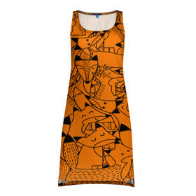 Платье-майка 3D с принтом Лисички в Новосибирске, 100% полиэстер | полуприлегающий силуэт, широкие бретели, круглый вырез горловины, удлиненный подол сзади. | fox | лиса | лисички | рыжая лиса | фокс