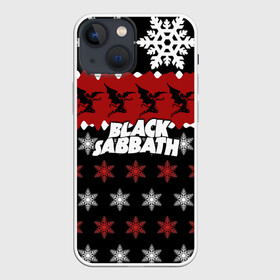 Чехол для iPhone 13 mini с принтом Праздничный Black Sabbath в Новосибирске,  |  | black sabbath | группа | новогодний | новый год | рождество | свитер | снежинки | хард рок | хеви метал