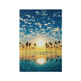 Обложка для паспорта матовая кожа с принтом Туристический Рай в Новосибирске, натуральная матовая кожа | размер 19,3 х 13,7 см; прозрачные пластиковые крепления | Тематика изображения на принте: блик | вода | волна | восход | закат | море | небо | облако | отблеск | отпуск | отражение | пальма | солнце | турист