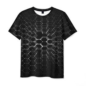 Мужская футболка 3D с принтом Карбоновые СОТЫ в Новосибирске, 100% полиэфир | прямой крой, круглый вырез горловины, длина до линии бедер | Тематика изображения на принте: abstraction | internet | абстракция | молекула | текстура | технологии | узоры | форма | фрактал | цвет