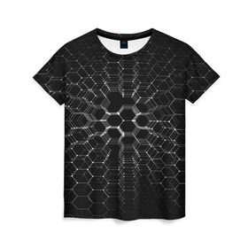 Женская футболка 3D с принтом Карбоновые СОТЫ в Новосибирске, 100% полиэфир ( синтетическое хлопкоподобное полотно) | прямой крой, круглый вырез горловины, длина до линии бедер | abstraction | internet | абстракция | молекула | текстура | технологии | узоры | форма | фрактал | цвет