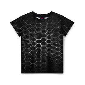 Детская футболка 3D с принтом Карбоновые СОТЫ в Новосибирске, 100% гипоаллергенный полиэфир | прямой крой, круглый вырез горловины, длина до линии бедер, чуть спущенное плечо, ткань немного тянется | abstraction | internet | абстракция | молекула | текстура | технологии | узоры | форма | фрактал | цвет