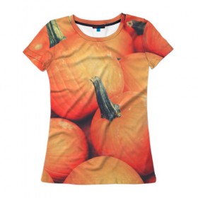 Женская футболка 3D с принтом Тыквы в Новосибирске, 100% полиэфир ( синтетическое хлопкоподобное полотно) | прямой крой, круглый вырез горловины, длина до линии бедер | halloween | pumpkin | кот | тыква | хэллоуин
