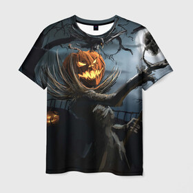 Мужская футболка 3D с принтом Jack в Новосибирске, 100% полиэфир | прямой крой, круглый вырез горловины, длина до линии бедер | halloween | pumpkin | witch | ведьма | демон | кот | тыква | хэллоуин | череп