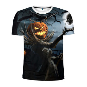 Мужская футболка 3D спортивная с принтом Jack в Новосибирске, 100% полиэстер с улучшенными характеристиками | приталенный силуэт, круглая горловина, широкие плечи, сужается к линии бедра | halloween | pumpkin | witch | ведьма | демон | кот | тыква | хэллоуин | череп