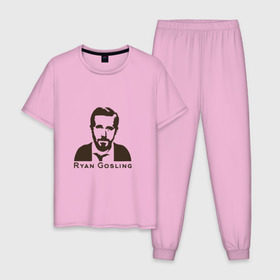 Мужская пижама хлопок с принтом Ryan Gosling в Новосибирске, 100% хлопок | брюки и футболка прямого кроя, без карманов, на брюках мягкая резинка на поясе и по низу штанин
 | ryan gosling | райан гослинг
