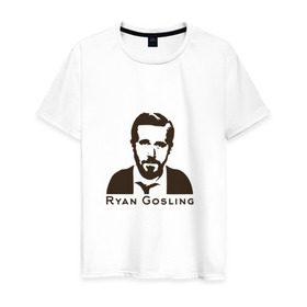 Мужская футболка хлопок с принтом Ryan Gosling в Новосибирске, 100% хлопок | прямой крой, круглый вырез горловины, длина до линии бедер, слегка спущенное плечо. | ryan gosling | райан гослинг