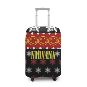 Чехол для чемодана 3D с принтом Nirvana праздничный в Новосибирске, 86% полиэфир, 14% спандекс | двустороннее нанесение принта, прорези для ручек и колес | cobain | kurt | nirvana | альтернативный | боритон | гранж | группа | дональд | знак | кобейн | красный | крист новоселич | курт | музыка | музыкант | надпись | нирвана | новогодний | новый год | певец | праздник