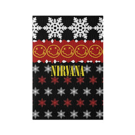 Обложка для паспорта матовая кожа с принтом Nirvana праздничный в Новосибирске, натуральная матовая кожа | размер 19,3 х 13,7 см; прозрачные пластиковые крепления | cobain | kurt | nirvana | альтернативный | боритон | гранж | группа | дональд | знак | кобейн | красный | крист новоселич | курт | музыка | музыкант | надпись | нирвана | новогодний | новый год | певец | праздник