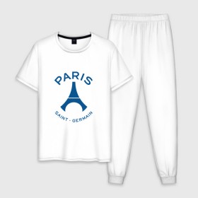 Мужская пижама хлопок с принтом PSG Logo в Новосибирске, 100% хлопок | брюки и футболка прямого кроя, без карманов, на брюках мягкая резинка на поясе и по низу штанин
 | fc | fly emirates | paris | psg | лого | париж | псж | спорт | спортивные | фк | футбольный клуб