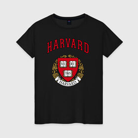 Женская футболка хлопок с принтом Harvard university в Новосибирске, 100% хлопок | прямой крой, круглый вырез горловины, длина до линии бедер, слегка спущенное плечо | вуз | гарвард | герб | лига плюща | массачусетс | престижный | сша | университет