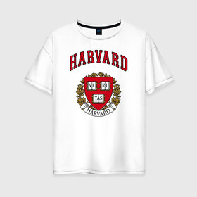 Женская футболка хлопок Oversize с принтом Harvard university в Новосибирске, 100% хлопок | свободный крой, круглый ворот, спущенный рукав, длина до линии бедер
 | вуз | гарвард | герб | лига плюща | массачусетс | престижный | сша | университет