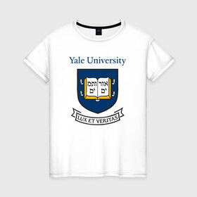 Женская футболка хлопок с принтом Йель в Новосибирске, 100% хлопок | прямой крой, круглый вырез горловины, длина до линии бедер, слегка спущенное плечо | yalr university | йельский университет | лига плюща | престижный вуз | сша