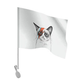 Флаг для автомобиля с принтом Grumpy cat (David Bowie) в Новосибирске, 100% полиэстер | Размер: 30*21 см | бодиарт | грумпи | дэвид боуи | злой кот | интернет | котей | котик | кошка | мем | мемас | мемчик. | молния на лице | рисунок на лице | сердитый