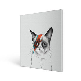 Холст квадратный с принтом Grumpy cat (David Bowie) в Новосибирске, 100% ПВХ |  | Тематика изображения на принте: бодиарт | грумпи | дэвид боуи | злой кот | интернет | котей | котик | кошка | мем | мемас | мемчик. | молния на лице | рисунок на лице | сердитый