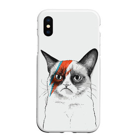 Чехол для iPhone XS Max матовый с принтом Grumpy cat (David Bowie) в Новосибирске, Силикон | Область печати: задняя сторона чехла, без боковых панелей | бодиарт | грумпи | дэвид боуи | злой кот | интернет | котей | котик | кошка | мем | мемас | мемчик. | молния на лице | рисунок на лице | сердитый