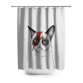 Штора 3D для ванной с принтом Grumpy cat (David Bowie) в Новосибирске, 100% полиэстер | плотность материала — 100 г/м2. Стандартный размер — 146 см х 180 см. По верхнему краю — пластиковые люверсы для креплений. В комплекте 10 пластиковых колец | бодиарт | грумпи | дэвид боуи | злой кот | интернет | котей | котик | кошка | мем | мемас | мемчик. | молния на лице | рисунок на лице | сердитый