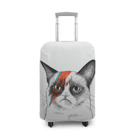Чехол для чемодана 3D с принтом Grumpy cat (David Bowie) в Новосибирске, 86% полиэфир, 14% спандекс | двустороннее нанесение принта, прорези для ручек и колес | Тематика изображения на принте: бодиарт | грумпи | дэвид боуи | злой кот | интернет | котей | котик | кошка | мем | мемас | мемчик. | молния на лице | рисунок на лице | сердитый