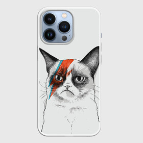 Чехол для iPhone 13 Pro с принтом Grumpy cat (David Bowie) в Новосибирске,  |  | бодиарт | грумпи | дэвид боуи | злой кот | интернет | котей | котик | кошка | мем | мемас | мемчик. | молния на лице | рисунок на лице | сердитый