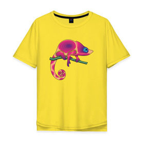 Мужская футболка хлопок Oversize с принтом Хамелеон в Новосибирске, 100% хлопок | свободный крой, круглый ворот, “спинка” длиннее передней части | hameleon | животные | хамелеон | ящер | ящерица