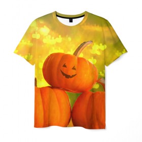 Мужская футболка 3D с принтом Pumpkin в Новосибирске, 100% полиэфир | прямой крой, круглый вырез горловины, длина до линии бедер | 