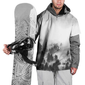 Накидка на куртку 3D с принтом Лес и туман в Новосибирске, 100% полиэстер |  | black and white | лес | лес и туман | туман | чернобелый  фон | чернобелый лес