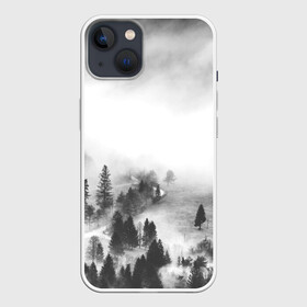 Чехол для iPhone 13 с принтом Лес и туман в Новосибирске,  |  | black and white | лес | лес и туман | туман | чернобелый  фон | чернобелый лес