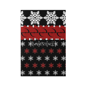 Обложка для паспорта матовая кожа с принтом Праздничный Evanescence в Новосибирске, натуральная матовая кожа | размер 19,3 х 13,7 см; прозрачные пластиковые крепления | evanescence | альтернативный | готик | группа | джен маджура | знак | исчезновение | красный | метал | надпись | новогодний | новый год | ню | праздник | рождество | рок | снежинки | тим маккорд