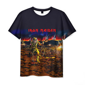Мужская футболка 3D с принтом Боец Iron Maiden в Новосибирске, 100% полиэфир | прямой крой, круглый вырез горловины, длина до линии бедер | iron maiden | адриан смит | айрон мейден | война | группа | дэйв мюррей | железная дева | ирон майден | метал | мрачный | музыка | песни | рок | солдат | стив харрис | тяжелый | хеви | хевиметал