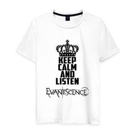 Мужская футболка хлопок с принтом Keep calm, listen Evanescence в Новосибирске, 100% хлопок | прямой крой, круглый вырез горловины, длина до линии бедер, слегка спущенное плечо. | Тематика изображения на принте: 
