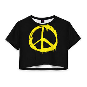 Женская футболка 3D укороченная с принтом Peace в Новосибирске, 100% полиэстер | круглая горловина, длина футболки до линии талии, рукава с отворотами | Тематика изображения на принте: peace | vppdgryphon | арт | краска | мирный | миролюбивый | пацифик | прикольные | хиппи | цветные