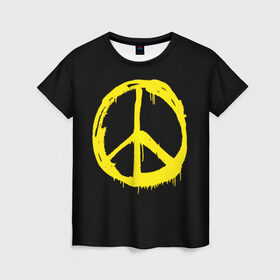Женская футболка 3D с принтом Peace в Новосибирске, 100% полиэфир ( синтетическое хлопкоподобное полотно) | прямой крой, круглый вырез горловины, длина до линии бедер | peace | vppdgryphon | арт | краска | мирный | миролюбивый | пацифик | прикольные | хиппи | цветные