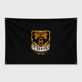 Флаг-баннер с принтом GTIZZLY(sport team) в Новосибирске, 100% полиэстер | размер 67 х 109 см, плотность ткани — 95 г/м2; по краям флага есть четыре люверса для крепления | bear | grizzly | гризли | медведь | ярость