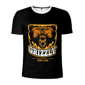 Мужская футболка 3D спортивная с принтом GTIZZLY(sport team) в Новосибирске, 100% полиэстер с улучшенными характеристиками | приталенный силуэт, круглая горловина, широкие плечи, сужается к линии бедра | Тематика изображения на принте: bear | grizzly | гризли | медведь | ярость