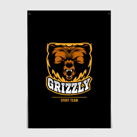 Постер с принтом GTIZZLY(sport team) в Новосибирске, 100% бумага
 | бумага, плотность 150 мг. Матовая, но за счет высокого коэффициента гладкости имеет небольшой блеск и дает на свету блики, но в отличии от глянцевой бумаги не покрыта лаком | bear | grizzly | гризли | медведь | ярость
