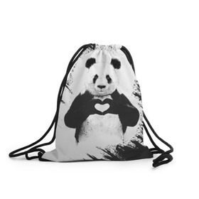 Рюкзак-мешок 3D с принтом Panda love в Новосибирске, 100% полиэстер | плотность ткани — 200 г/м2, размер — 35 х 45 см; лямки — толстые шнурки, застежка на шнуровке, без карманов и подкладки | Тематика изображения на принте: 14 февраля | love | panda | panda love | день святого валентина | любовь | панда