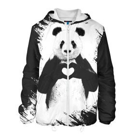 Мужская куртка 3D с принтом Panda love в Новосибирске, ткань верха — 100% полиэстер, подклад — флис | прямой крой, подол и капюшон оформлены резинкой с фиксаторами, два кармана без застежек по бокам, один большой потайной карман на груди. Карман на груди застегивается на липучку | Тематика изображения на принте: 14 февраля | love | panda | panda love | день святого валентина | любовь | панда